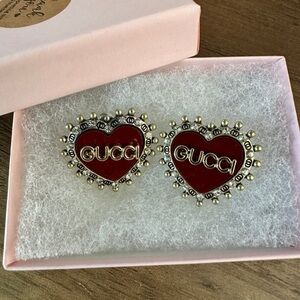 Gold Double G Red Heart Earrings